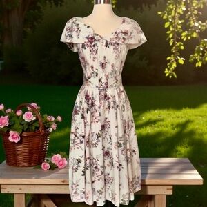 Antonio Melani Dress Floral off-Shoulder Midi with a Belted waist Size 8